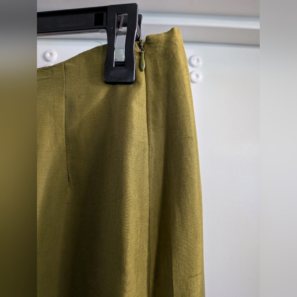 Clio Petites Silk Olive Skirt with Pink and Purple Embroidery Maxi Fringe Skirt - Picture 5 of 7